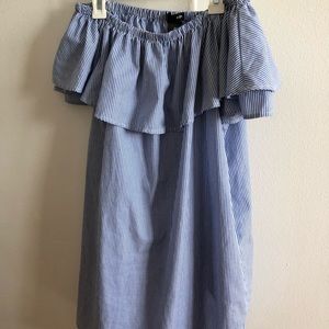 AQUA off-the-shoulder STRIPED SHIFT DRESS